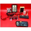 Image 1 : Smalls Lot w/ Perfume Bottles, Sunglasses, & VTG Bakelite Buttons
