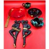 Image 1 : Pottery, Chalkware, & Glass Lot w/ Chalkware Dancers, Blue Mountain Pottery Swan, & More