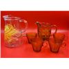 Image 1 : Golden Wheat Pitcher & Amber Glass Pitcher w/ Matching Cups
