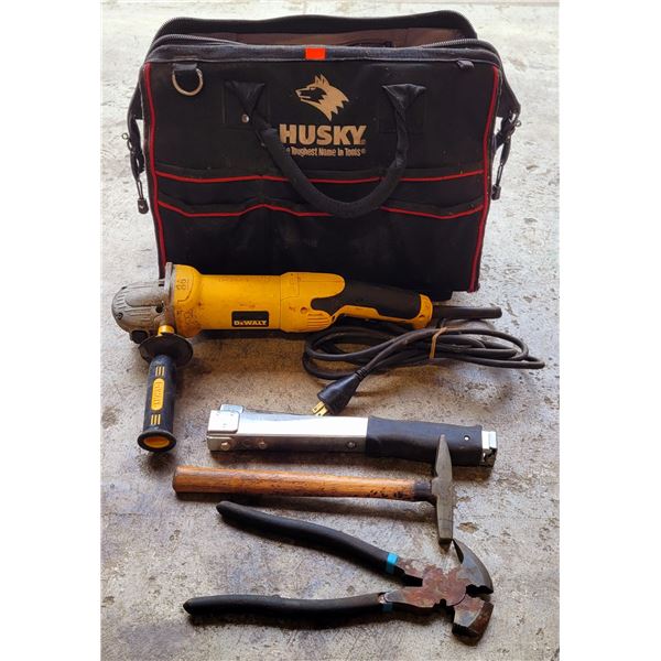 Husky Tool Bag, Dewalt Angle Grinder & Tool Lot