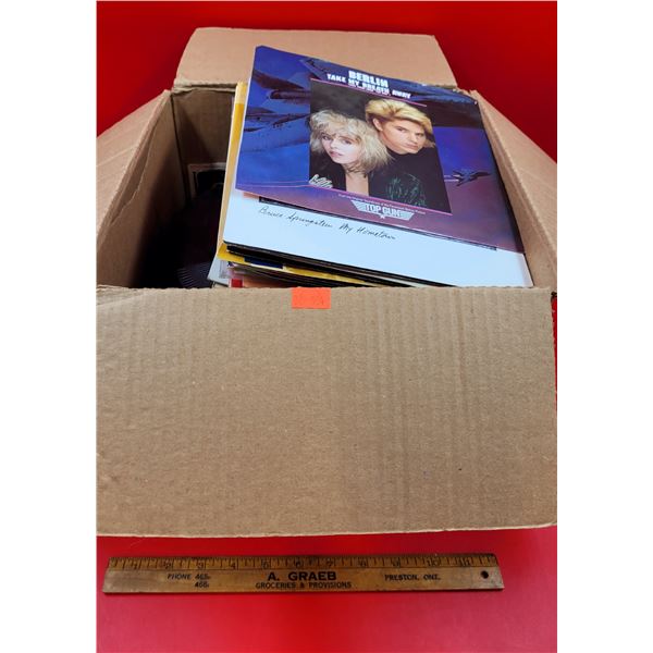 Box of Assorted 45 RPM Vinyl Records