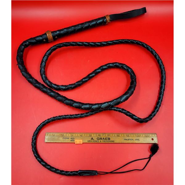 Large Black Leather Horse Whip