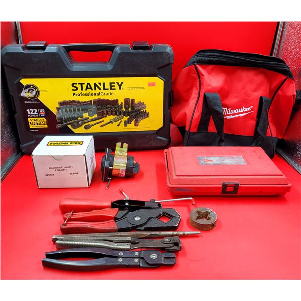 Assorted Tool Lot w/ Stanley Sockets, Mac Tools Rivet Gun, Pliers, & More