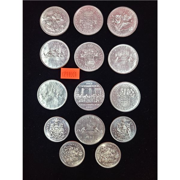 Assorted Canadian Dollars & 50¢ Pieces