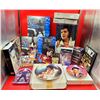 Image 1 : Elvis Collectibles Lot w/ Plates, Books, Cassette Tapes, 8-Tracks, & More