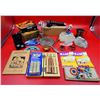 Image 1 : Collectibles Lot w/ Katana Gear Shifter, Ford Emblem, Vanity Mirror, VTG Wood Carving Tools, & More