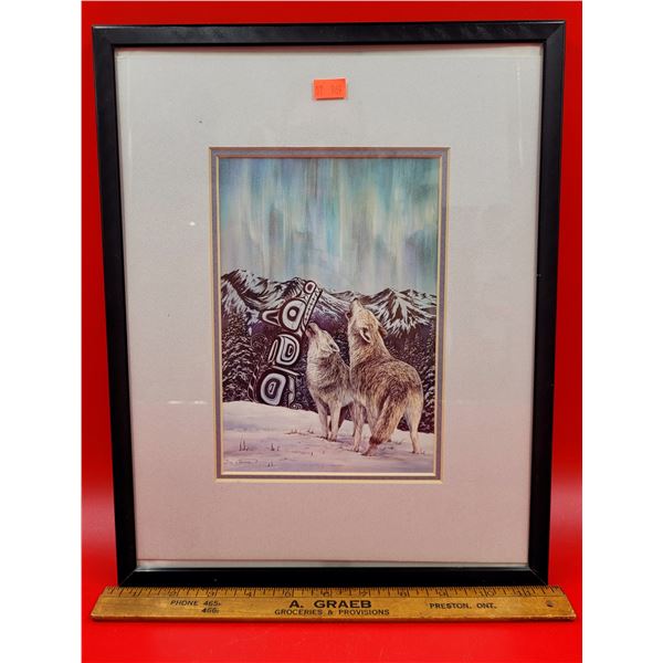 Framed & Signed First Nations Wolf Print By Sue Coleman