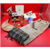 Image 1 : VTG Collectibles Lot w/ Glass Doorknob, Bota Bag, Canada Post Mail Bag, Salt/Pepper Shakers, & More
