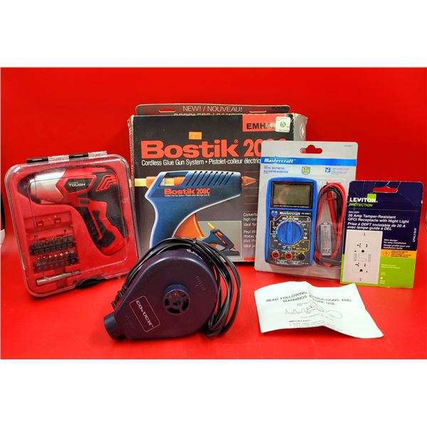 Assorted Tool Lot w/ Glue Gun, Digital Multimeter, Cordless Screwdriver, & More