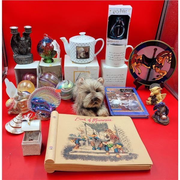 Collectible Lot w/ Looney Tunes Book of Memories, Gargoyle Candleholder, Stained Glass Horse, & More