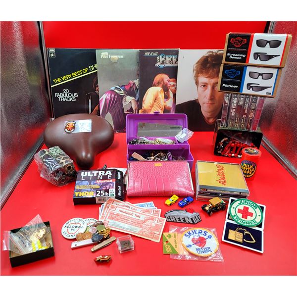 Assorted Records, Sunglasses, Canadian Tire Money & Collectibles
