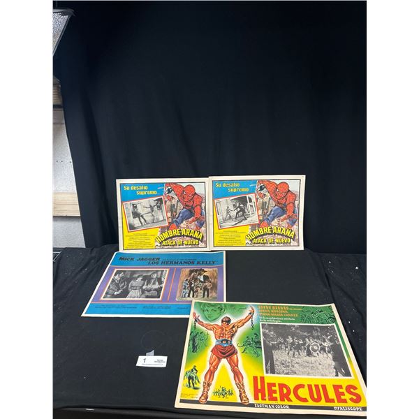 Lot of 4 Vintage Movie Lobby Cards, Spiderman, Etc, In Spanish