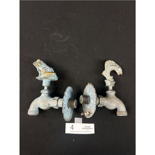 2 Brass Outdoor Tap Handles, Fish and Frog