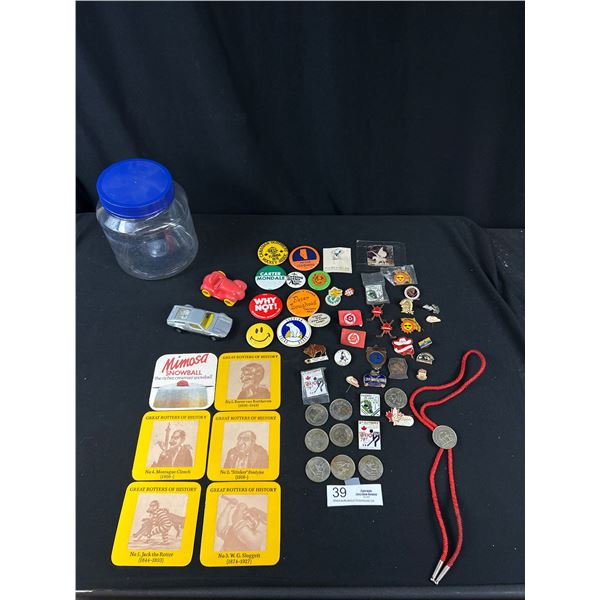 Misc Junk Drawer Collectibles Cars, Buttons, Pins, Etc