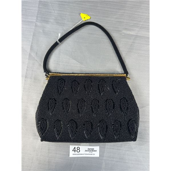 Vintage Mid Century Black and Gold Trim Clutch Purse