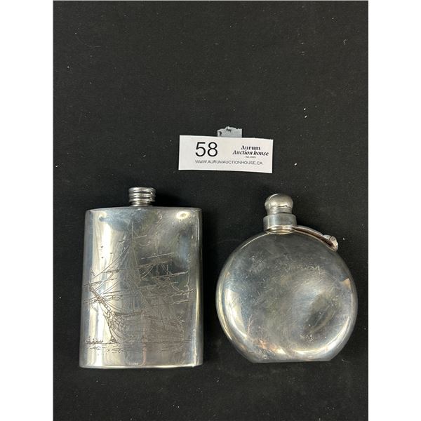 2 Silver Tone Flasks
