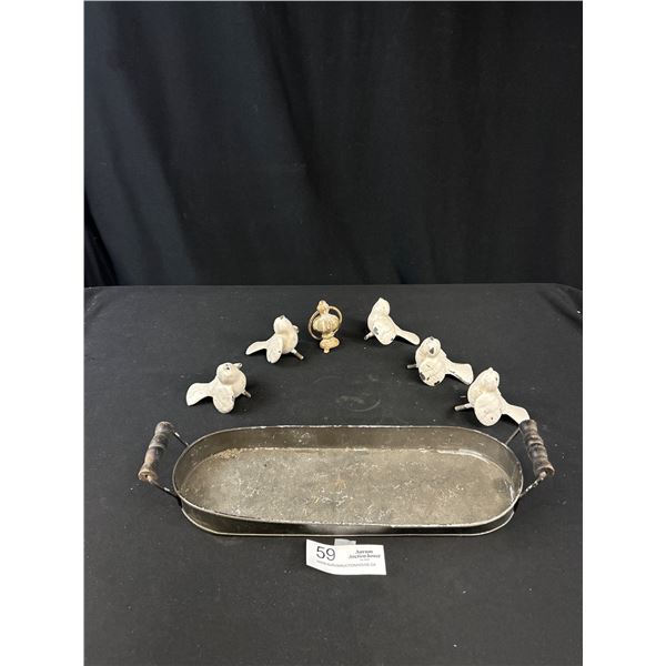 Vintage Collectible Tray of Metal Birds Etc