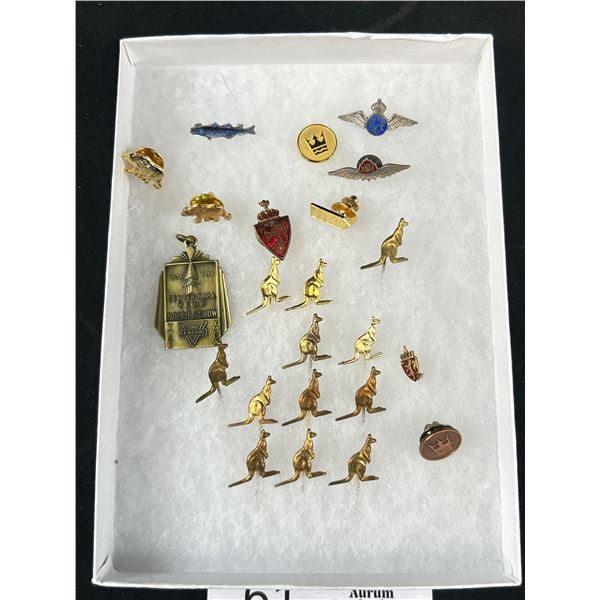 Lot of 10 Kangaroo Stick Pins + Military Sweetheart Pins, Etc