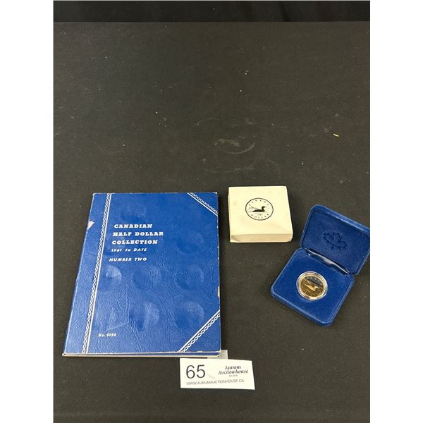 Collectible Canadian Half Dollar Book w/ Some Coins and 1987 Proof Loonie Dollar