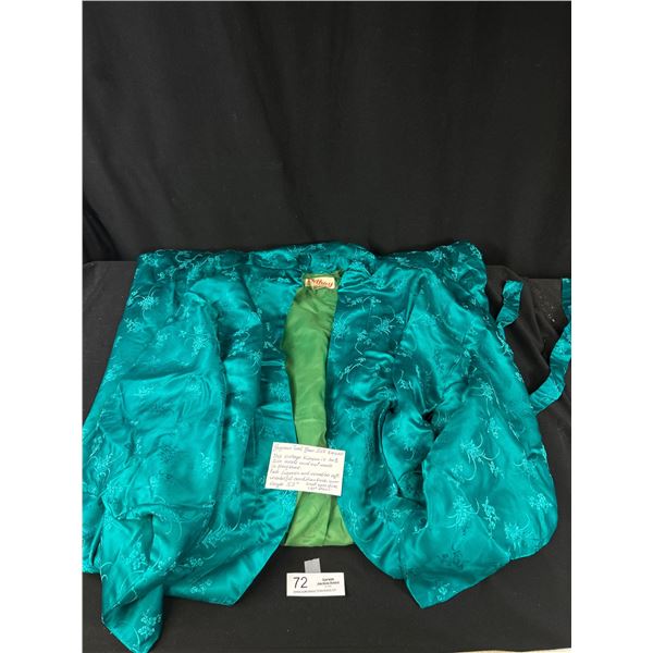 Gorgeous Teal Green Silk Kimono 53" Long