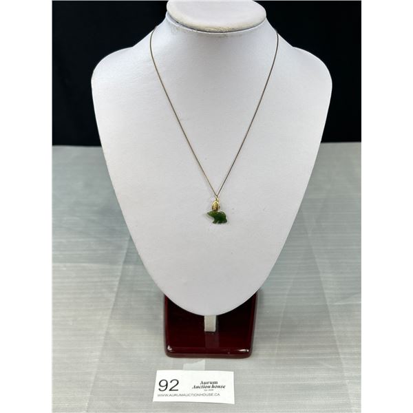 Vintage Gold w/ B.C. Jade Elephant Pendant Necklace Marked G.F. Joan River