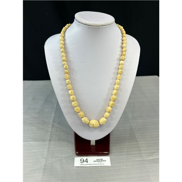 Vintage Hand Carved Bone Beads Necklace, Graduated