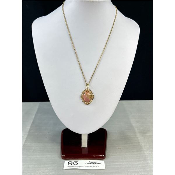 Vintage Gold Chain Marked 1/20 14K G.D. w/ Genuine Stone Pendant Necklaces