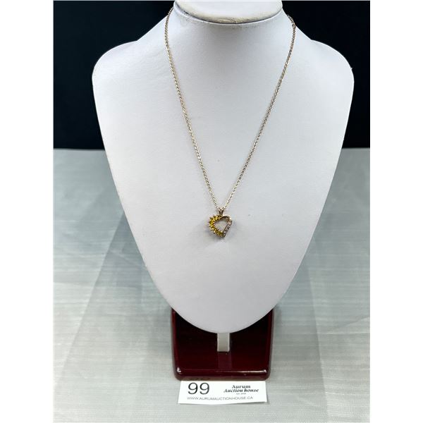 Pink Gold Filled w/ Topaz Stones Heart Shape Pendant + Chain Necklace