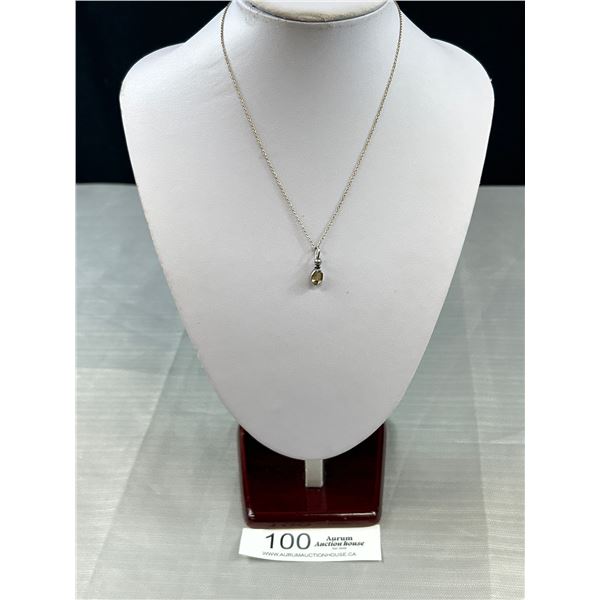 Vintage 925 Sterling Silver Chain w/ Topaz Quartz Stone Pendant Neecklace