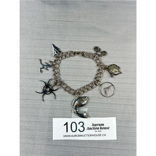 Vintage 925 Sterling Silver Link Bracelet w/ 7 Charms