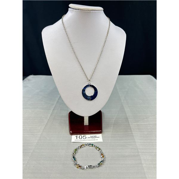 Abelone Shell Pendant w/ Chain Necklace + Bracelet