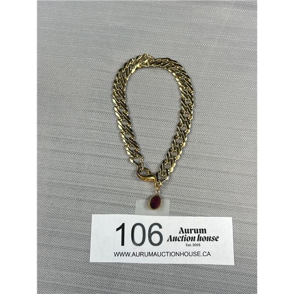 Gold Plated w/ Red Garnet Stone Charm Bracelet