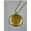 Image 2 : Large (Vintage Gold Plated Hinged Picture Locket Pendant w/ Chain Marked Baer SF)