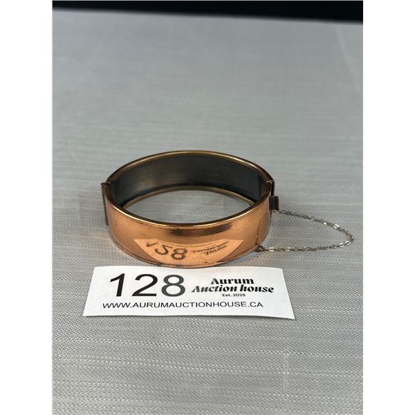 Vintage Hinged Copper Bangle w/ Safety Chain
