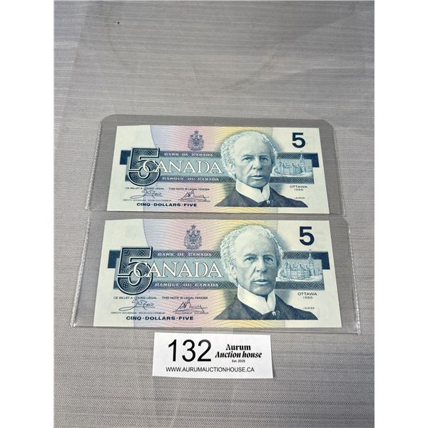 2 1986 $5 Banknotes Misscut on Top Left Corners