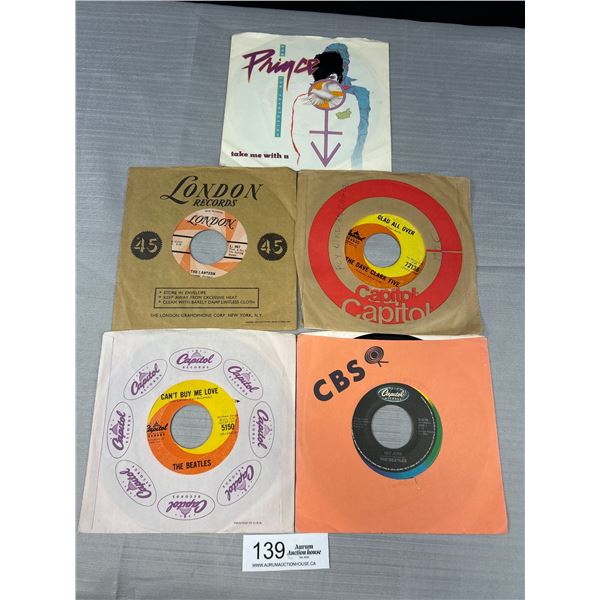 Lot fo 5 45 Records The Beetles, Dave Calark 5 and Prints