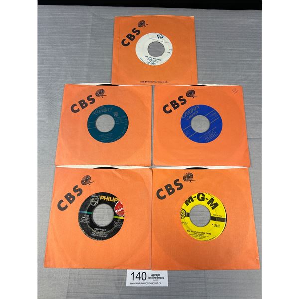 Lot of 5 45 Records, Witch Doctor, Purple People Eater, Dominque, Etc