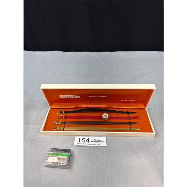 Vintage Caravelle Good Working Order Wristwatch w/ Other Bands and Mother of Pearl Lighter