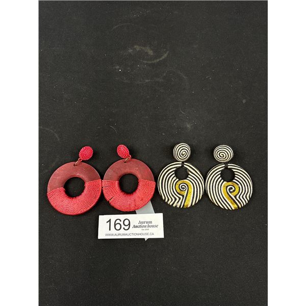 2 Pairs of Hand Crafted Woven Dangle Earrings