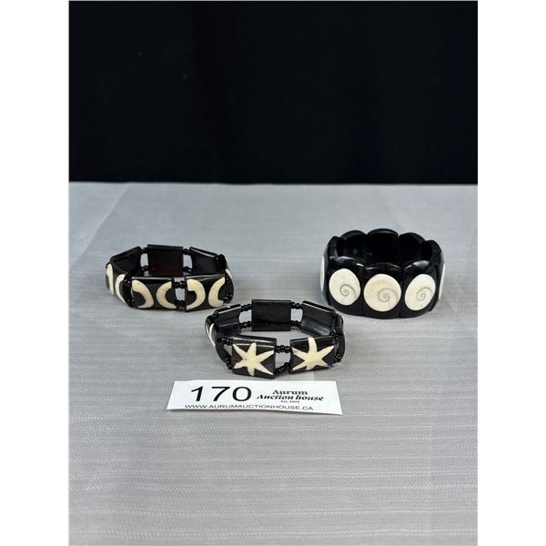 3 Wooden w/ Bone Inlaid Hand Crafted Bracelets