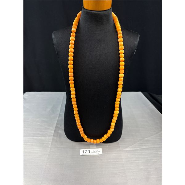 Very Long Orane Glass Beads Necklace
