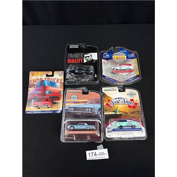 Lot of 5 Specialty Diecast Cars in Packages, Hotwheels, Greenlight, Etc