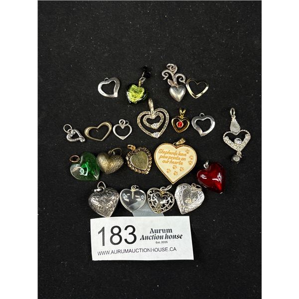 20 Vintage Sivler Gold Glass Heart Pendants, One Locket Some Floaters