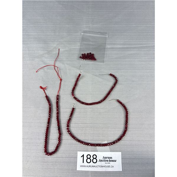3 Short Strands + Some Loose Indian Ruby Stone Rhondelle Beads