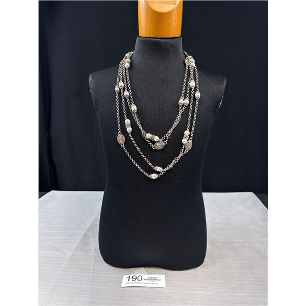 Triple Length Silver Plated Copper w/ Pearls Necklace