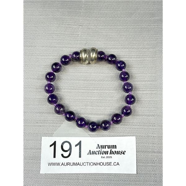 Genuine Dark Purple Amethyst Beads Bracelet w/ Magnetic Closure