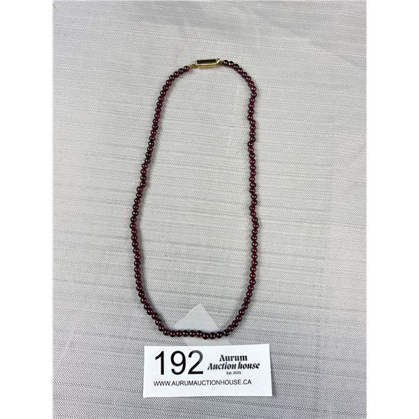 Lovely Genuine Red Garnet Beads Necklace w/ Original Gold Plated Clasp