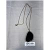 Image 1 : Vintage Fossilized Wood Framed w/ Black and White Rhinestones Pendant + Chain Necklace