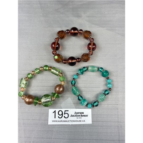 3 Large Art Glass Beads Bracelet