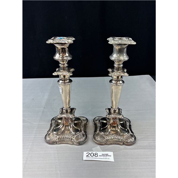 Pair of 10" Tall Silver Plated Candlesticks